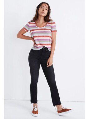 Madewell Cali Demi-Boot Jeans Faded Black Chewed-Hem High Rise Size 33 Crop